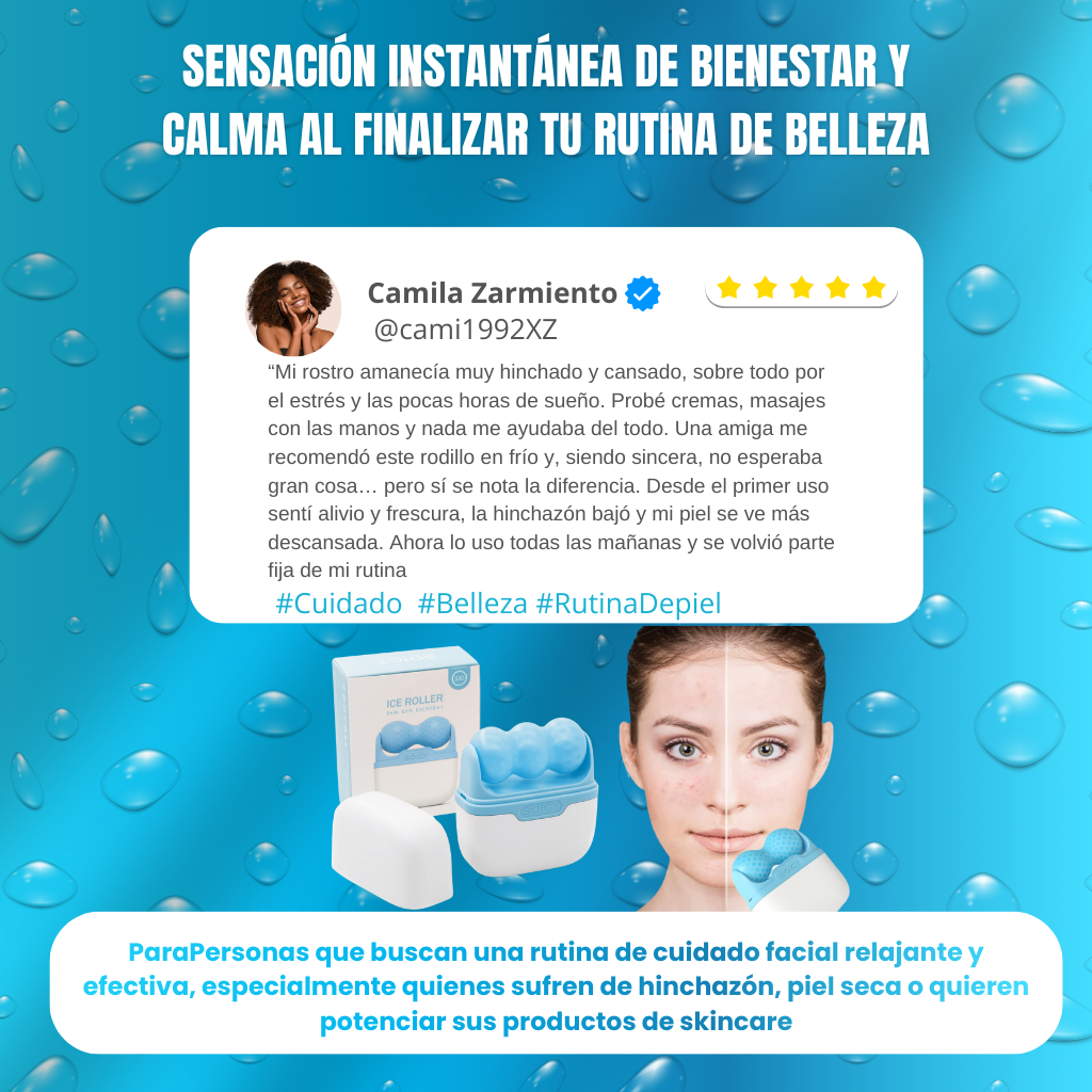 Ice Roller ™ Renueva, Refresca,Revive y Resplandece tu rostro en 5 minutos al día